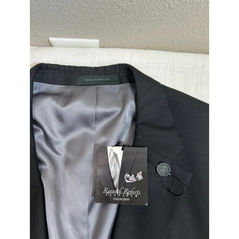 Kenneth Roberts Platinum Collection Fine Worsted Wool Black Tailored Blazer  46L